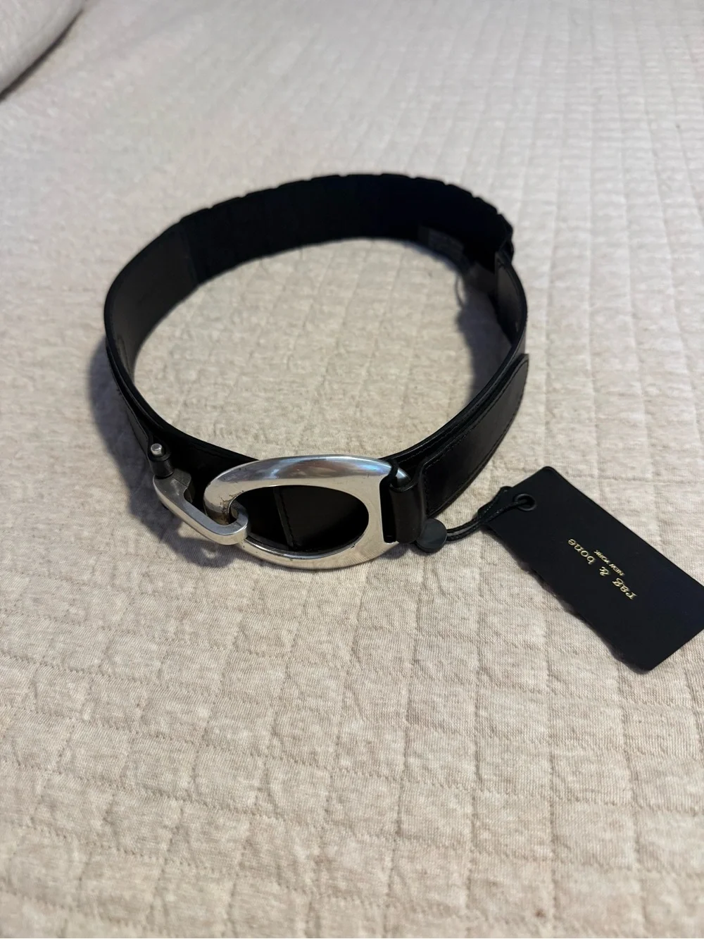 NWT Rag & Bone Black Leather Ryder Stretch Belt Silver Buckle Small